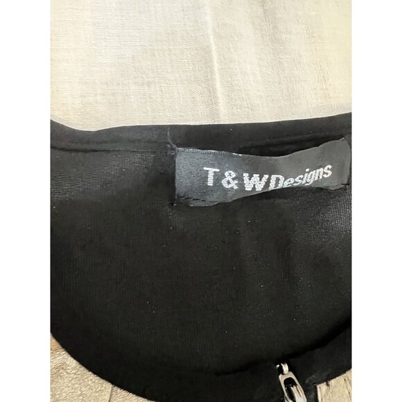 T & W Designs Zip Up Dressy Jacket black & Faux Leather Women’s Sz Large - Picture 10 of 12